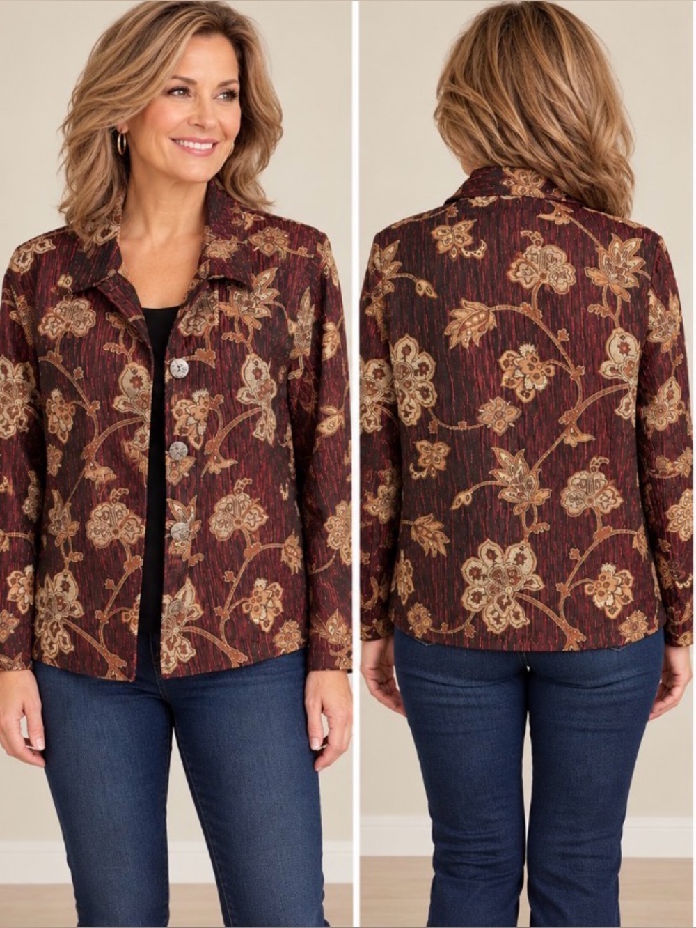 Vintage Tapestry Tantrums Collection Embroidered Jacket Pockets Buttons Size XL